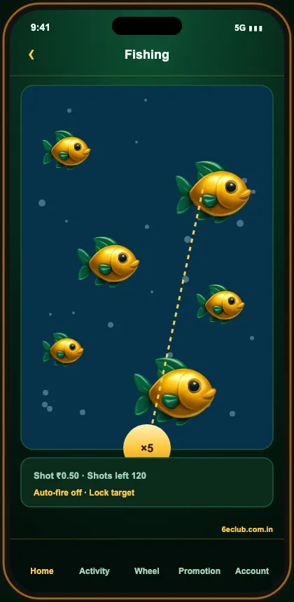 6E Club fishing game screen