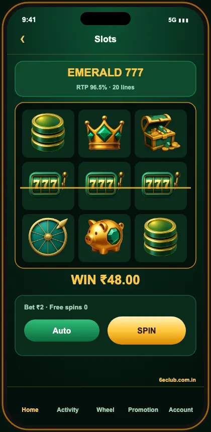 6E Club slots game screen